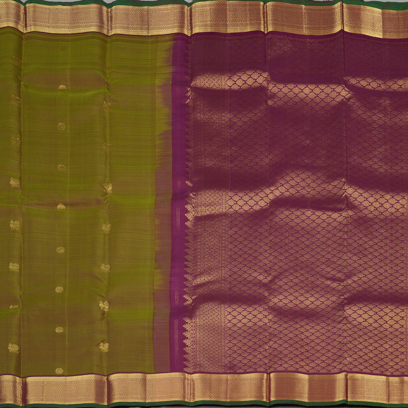 Hayagrivas Sampanga Green Handloom Kanjivaram Silk Saree with Dark Purple Border KBE111D4-3
