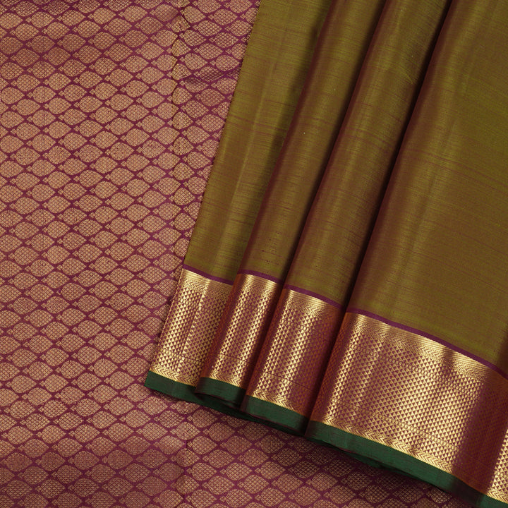 Hayagrivas Sampanga Green Handloom Kanjivaram Silk Saree with Dark Purple Border KBE111D4-3