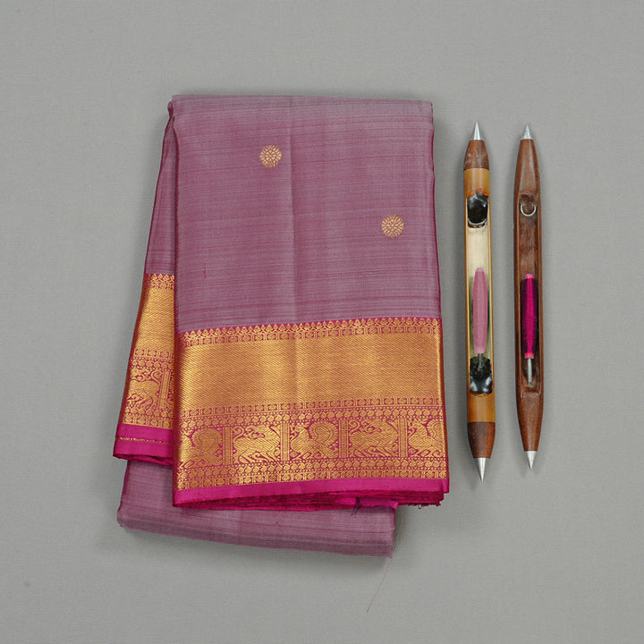 Hayagrivas Plum Purple Handloom Kanjivaram Silk Saree with Dark Pink Border KBE111D5-11