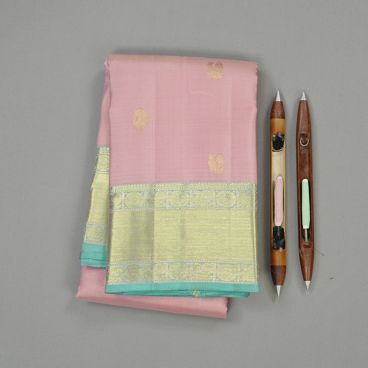 Hayagrivas Baby Pink Handloom Kanjivaram Silk Saree with Silver Grey Border KBE111D5-3