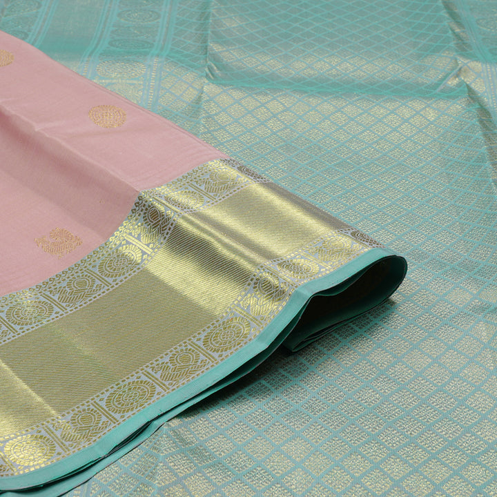 Hayagrivas Baby Pink Handloom Kanjivaram Silk Saree with Silver Grey Border KBE111D5-3