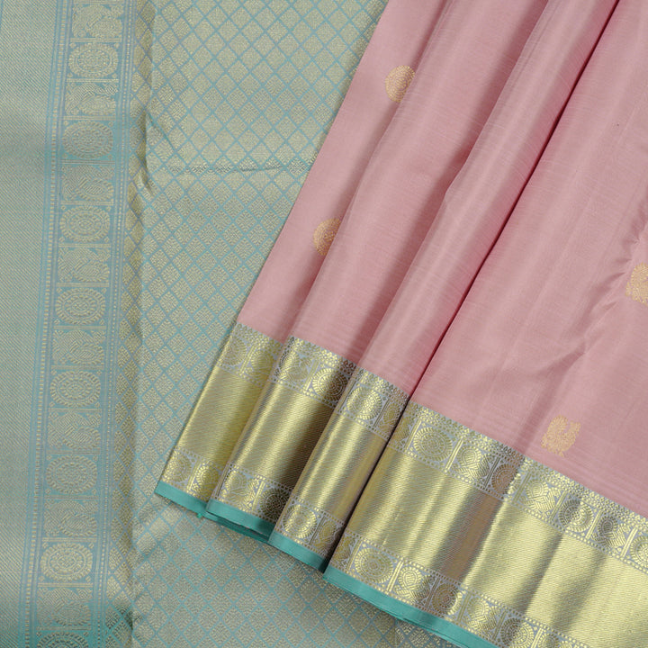 Hayagrivas Baby Pink Handloom Kanjivaram Silk Saree with Silver Grey Border KBE111D5-3