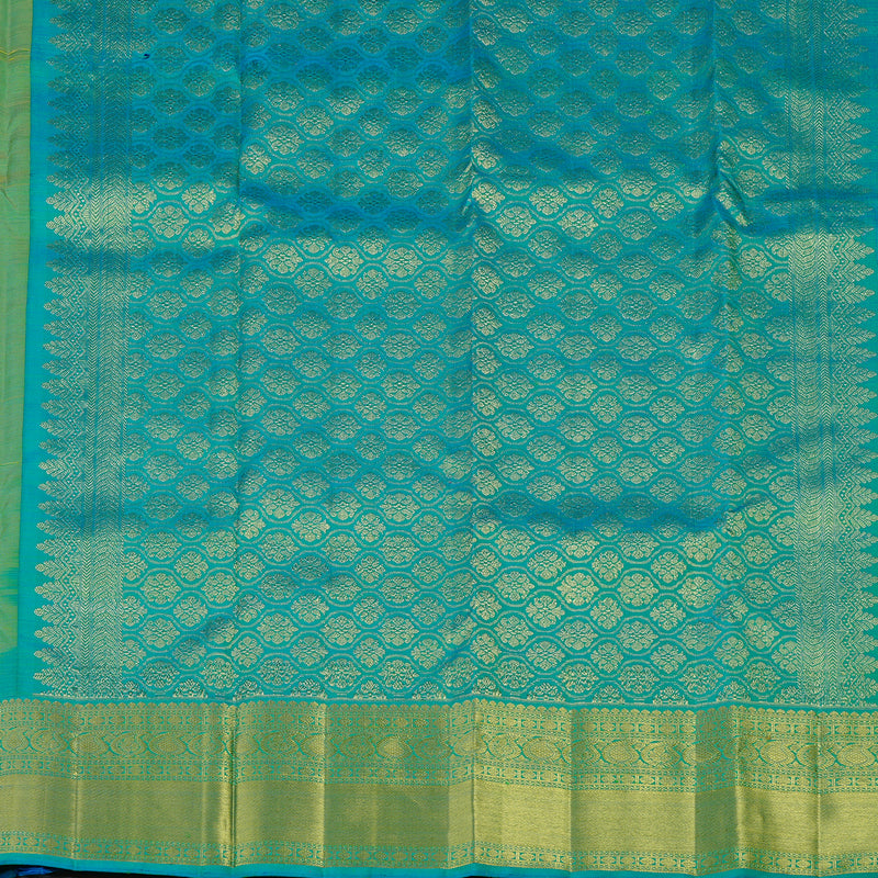 Hayagrivas Fluorescent Green Handloom Kanjivaram Silk Saree with Sea Blue Border KBE111D5-6