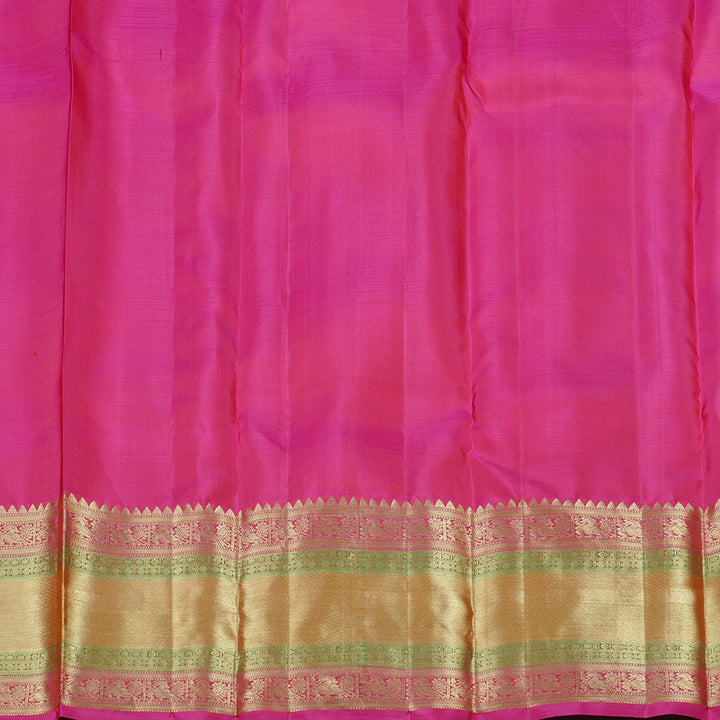 Hayagrivas Honey Mustard Handloom Kanjivaram Silk Saree with Pink Border KBE111D7-1
