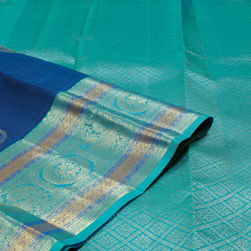 Hayagrivas Dark Sky Blue Handloom Kanjivaram Silk Saree with Sea Blue Border KBE111D7-2