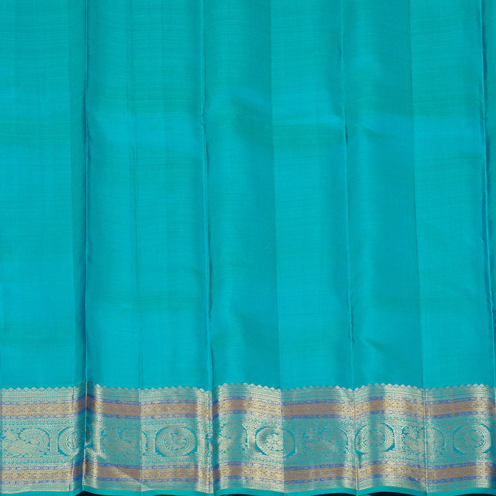 Hayagrivas Dark Sky Blue Handloom Kanjivaram Silk Saree with Sea Blue Border KBE111D7-2