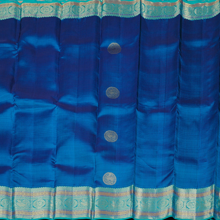 Hayagrivas Dark Sky Blue Handloom Kanjivaram Silk Saree with Sea Blue Border KBE111D7-2