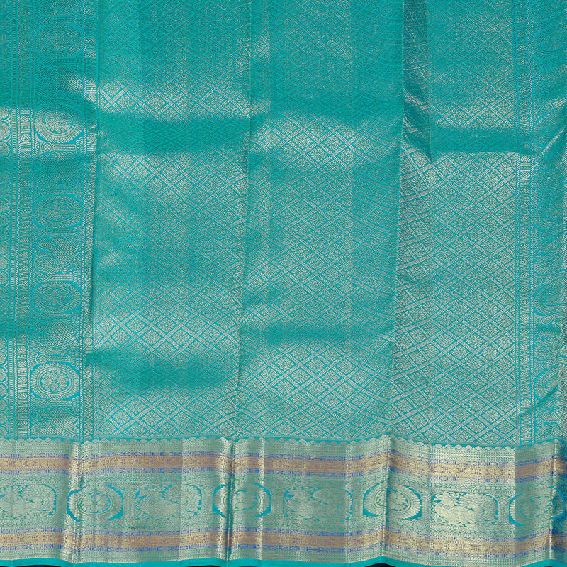 Hayagrivas Dark Sky Blue Handloom Kanjivaram Silk Saree with Sea Blue Border KBE111D7-2