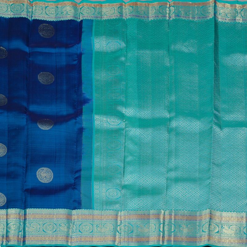 Hayagrivas Dark Sky Blue Handloom Kanjivaram Silk Saree with Sea Blue Border KBE111D7-2