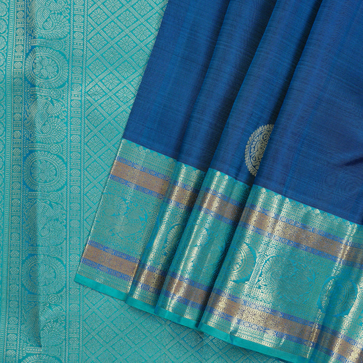 Hayagrivas Dark Sky Blue Handloom Kanjivaram Silk Saree with Sea Blue Border KBE111D7-2