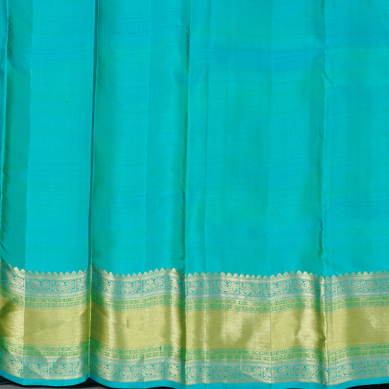 Hayagrivas Fluorescent Green Handloom Kanjivaram Silk Saree with Sea Blue Border KBE111D7-3