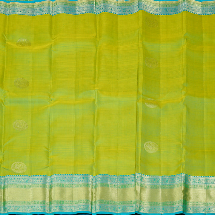 Hayagrivas Fluorescent Green Handloom Kanjivaram Silk Saree with Sea Blue Border KBE111D7-3