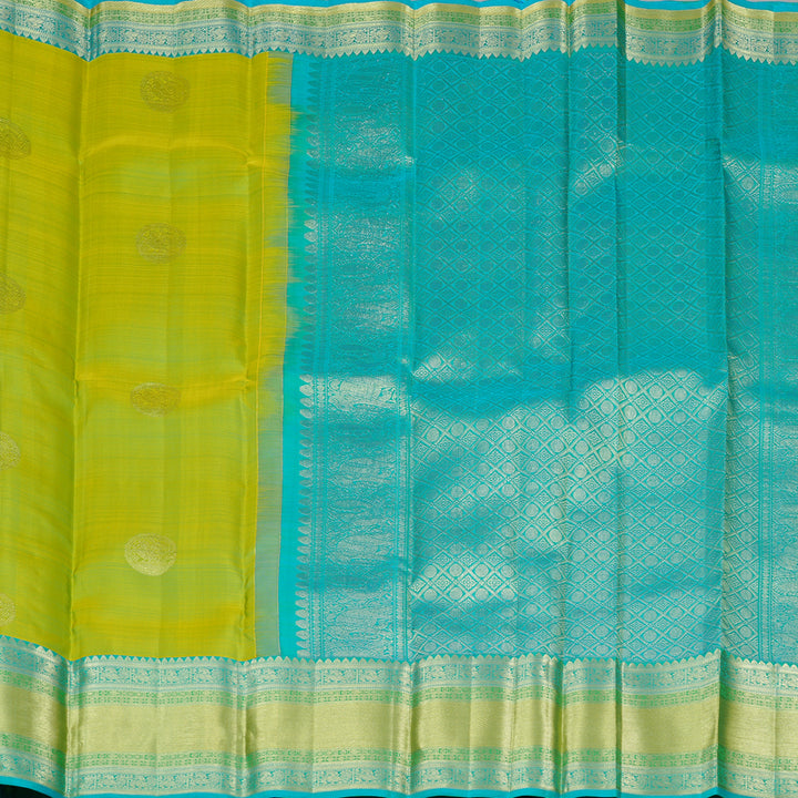 Hayagrivas Fluorescent Green Handloom Kanjivaram Silk Saree with Sea Blue Border KBE111D7-3