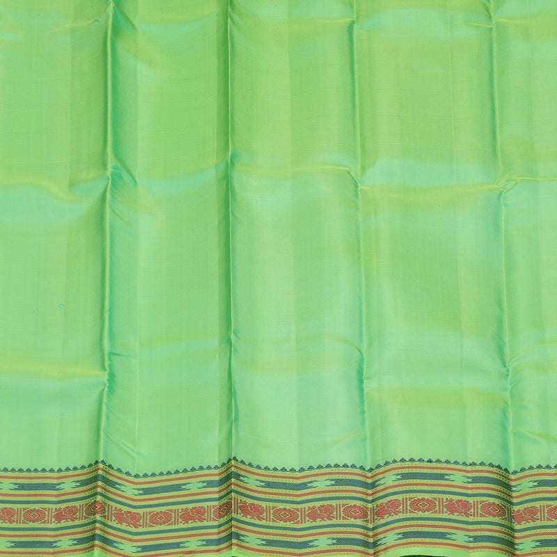 Hayagrivas Handloom Fluorescent Green Kanjivaram Silk Saree with Multicolour Border KBE1121I4-1