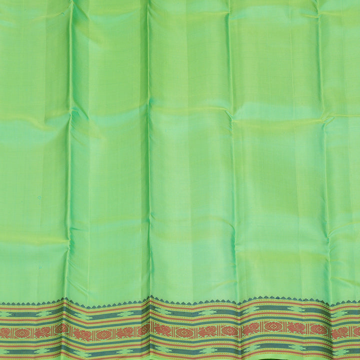 Hayagrivas Handloom Fluorescent Green Kanjivaram Silk Saree with Multicolour Border KBE1121I4-1