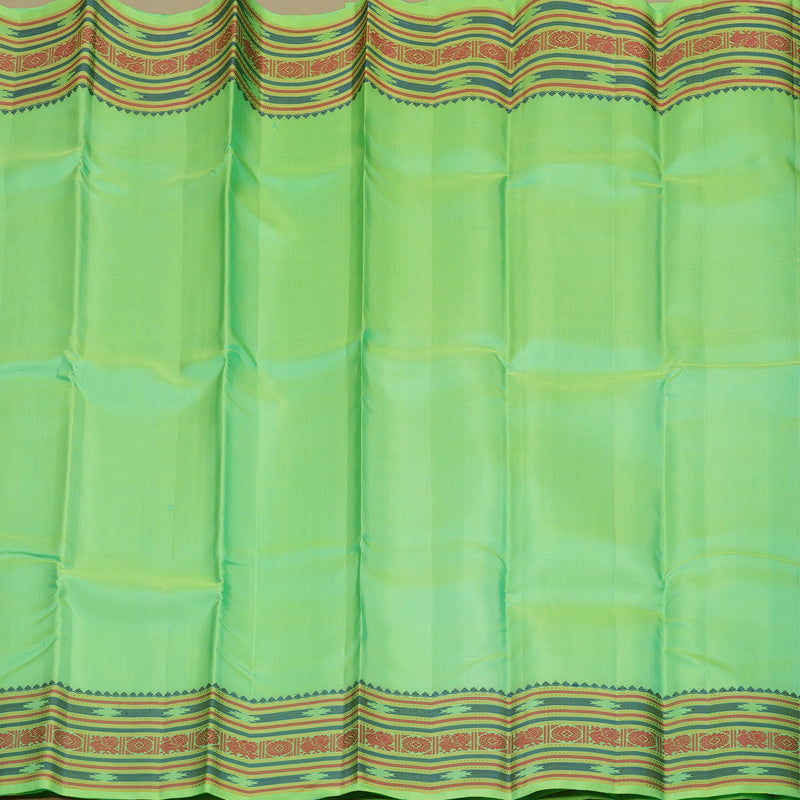 Hayagrivas Handloom Fluorescent Green Kanjivaram Silk Saree with Multicolour Border KBE1121I4-1