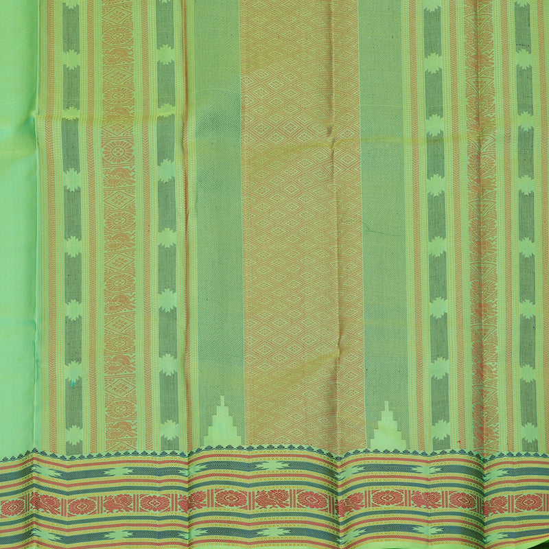 Hayagrivas Handloom Fluorescent Green Kanjivaram Silk Saree with Multicolour Border KBE1121I4-1