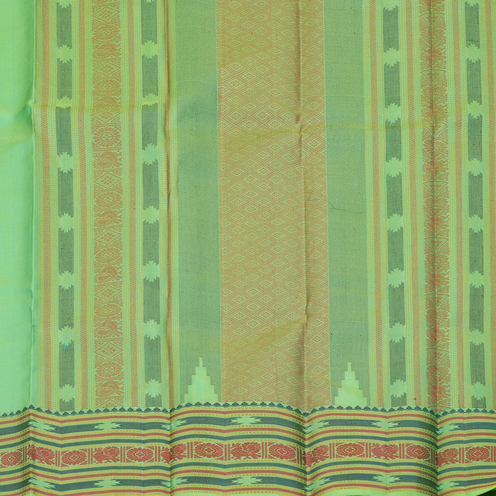 Hayagrivas Handloom Fluorescent Green Kanjivaram Silk Saree with Multicolour Border KBE1121I4-1