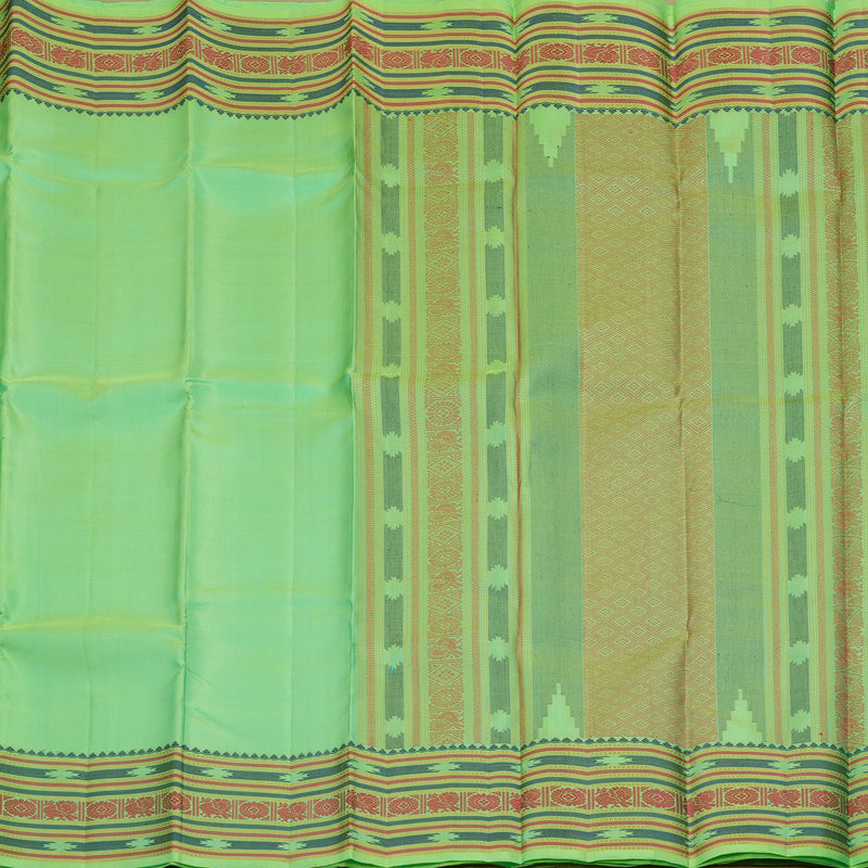 Hayagrivas Handloom Fluorescent Green Kanjivaram Silk Saree with Multicolour Border KBE1121I4-1
