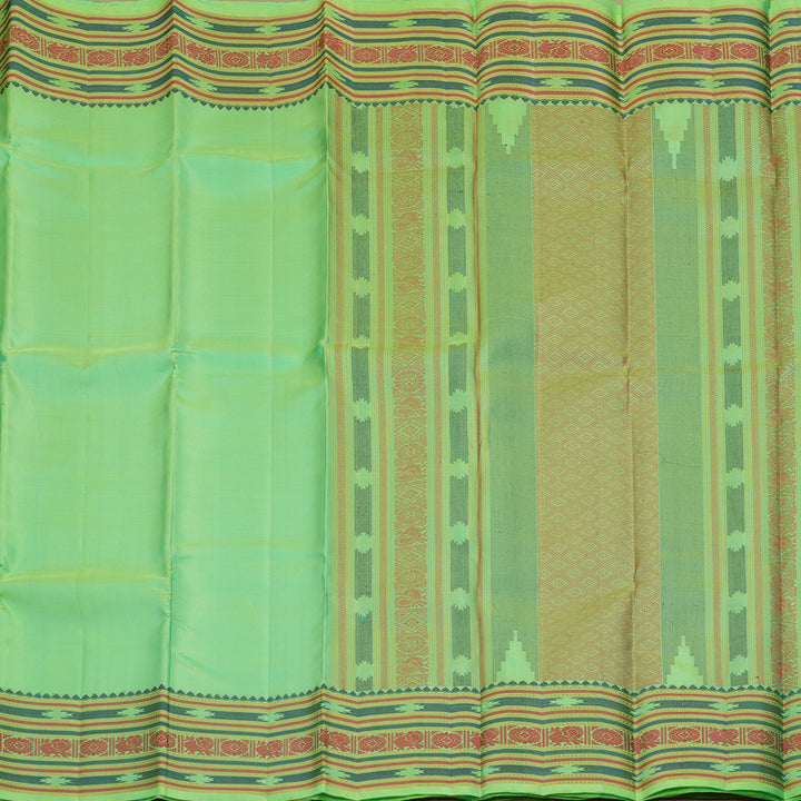 Hayagrivas Handloom Fluorescent Green Kanjivaram Silk Saree with Multicolour Border KBE1121I4-1