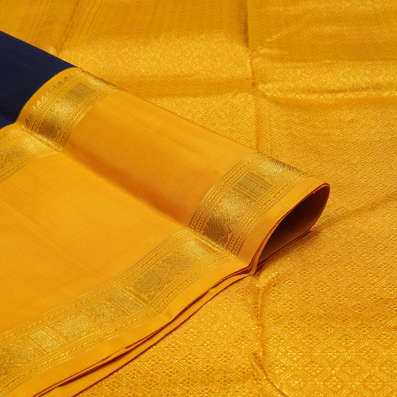 Hayagrivas Handloom Navy Blue Kanjivaram Silk Saree with Mango Yellow Border KBE1122I1-1