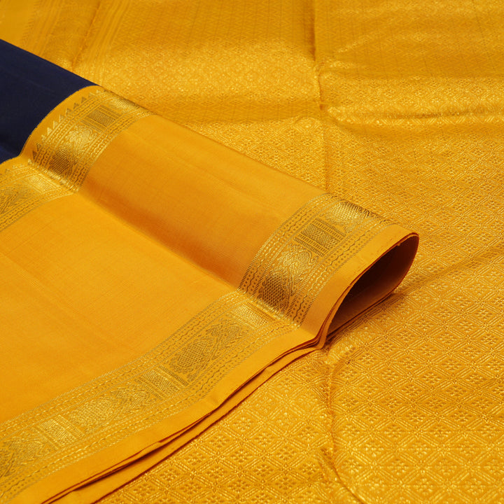 Hayagrivas Handloom Navy Blue Kanjivaram Silk Saree with Mango Yellow Border KBE1122I1-1