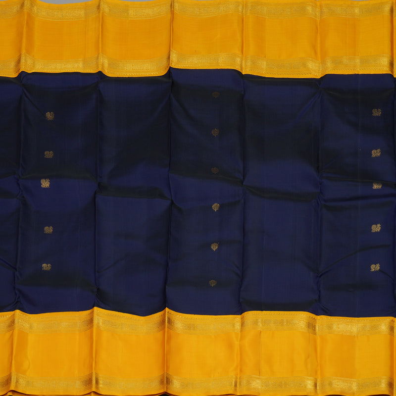 Hayagrivas Handloom Navy Blue Kanjivaram Silk Saree with Mango Yellow Border KBE1122I1-1