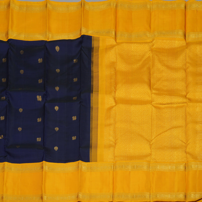Hayagrivas Handloom Navy Blue Kanjivaram Silk Saree with Mango Yellow Border KBE1122I1-1