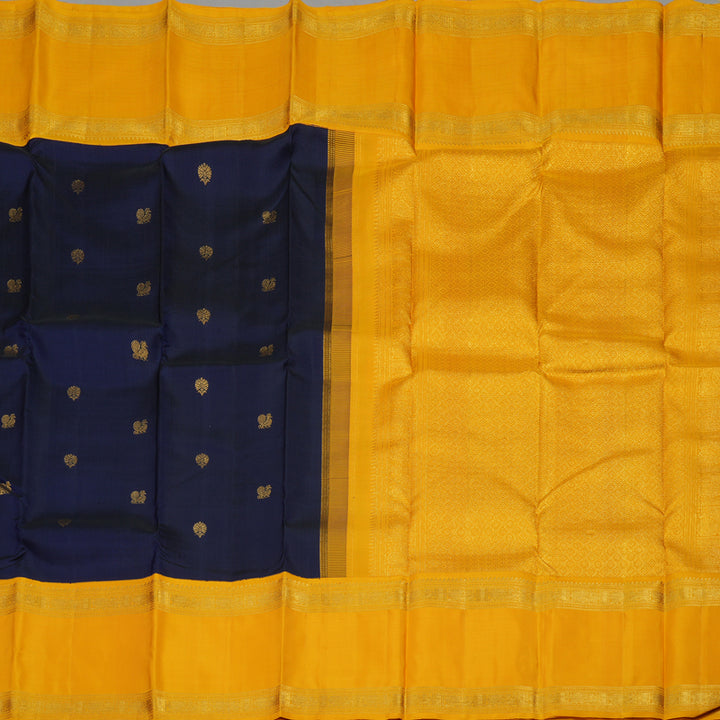 Hayagrivas Handloom Navy Blue Kanjivaram Silk Saree with Mango Yellow Border KBE1122I1-1