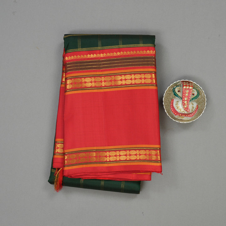 Hayagrivas Handloom Bottle Green Kanjivaram Silk Saree with Red Border KBE1122I2-2