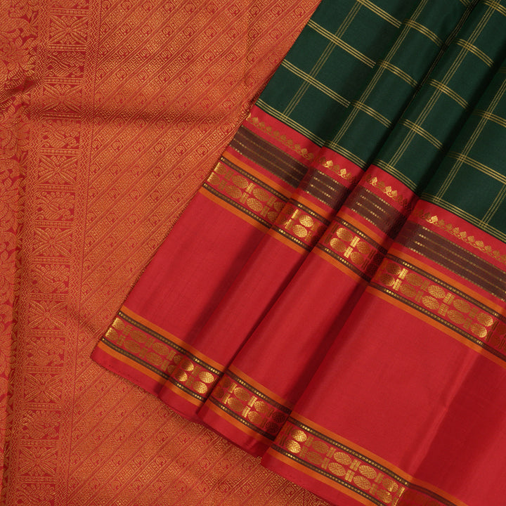 Hayagrivas Handloom Bottle Green Kanjivaram Silk Saree with Red Border KBE1122I2-2