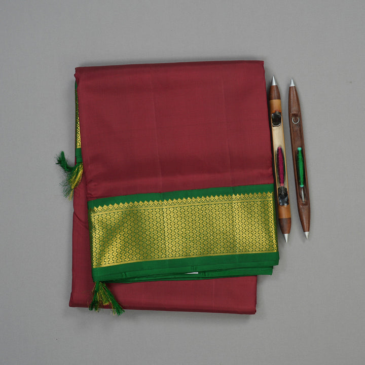 Hayagrivas Handloom Kum Kum Maroon Kanjivaram Ten Yards Silk Saree KBE1122I3-1