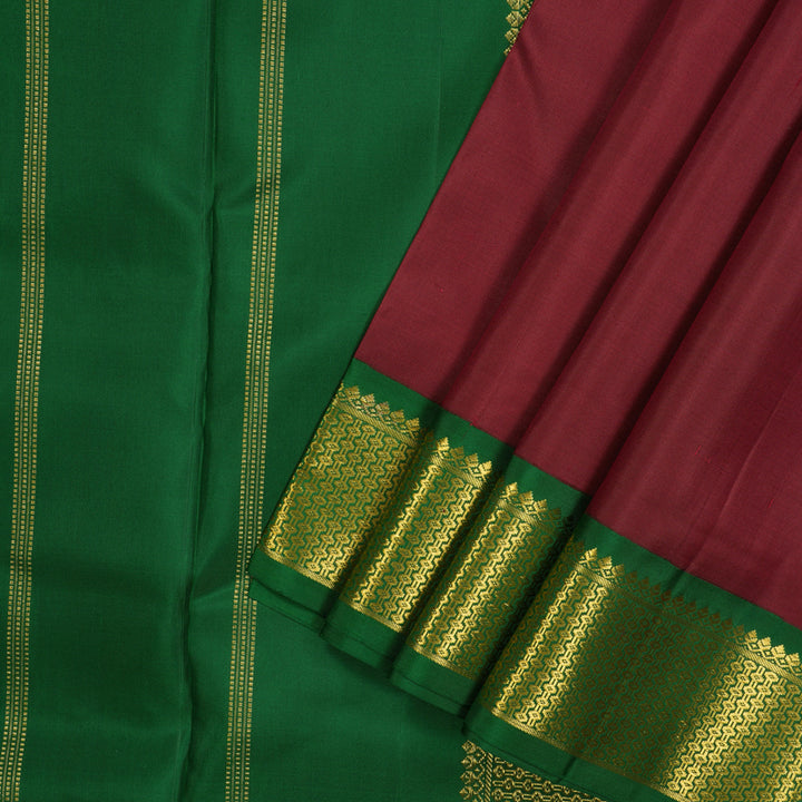 Hayagrivas Handloom Kum Kum Maroon Kanjivaram Ten Yards Silk Saree KBE1122I3-1