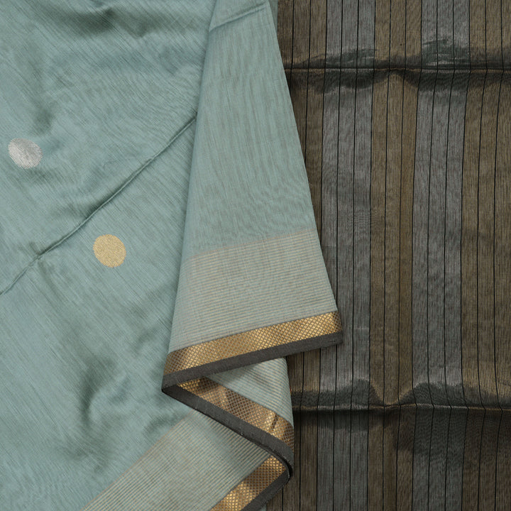 Hayagrivas Handloom Silver Grey Kora Silk Cotton Saree KBE1123I3-1