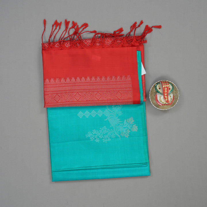 Hayagrivas Blue-Green Pure Soft Silk Saree KBE1125I2-6