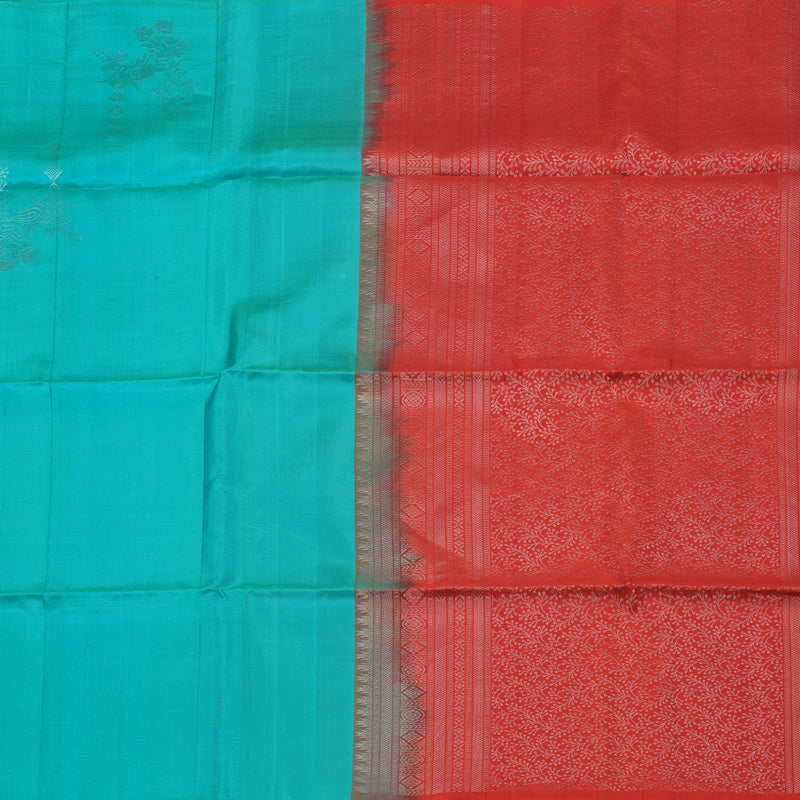 Hayagrivas Blue-Green Pure Soft Silk Saree KBE1125I2-6