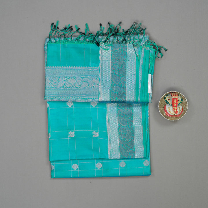 Hayagrivas Turquoise Blue Pure Soft Silk Saree KBE1125I3-15