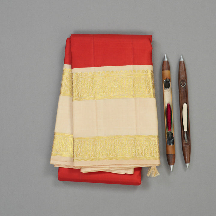 Hayagrivas Handloom Pure Kanjivaram Silk Saree in Dramatic Red KBE112D2-1