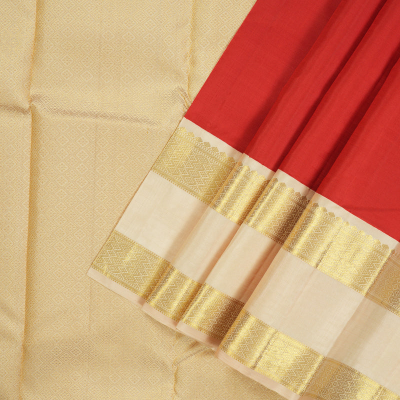 Hayagrivas Handloom Pure Kanjivaram Silk Saree in Dramatic Red KBE112D2-1