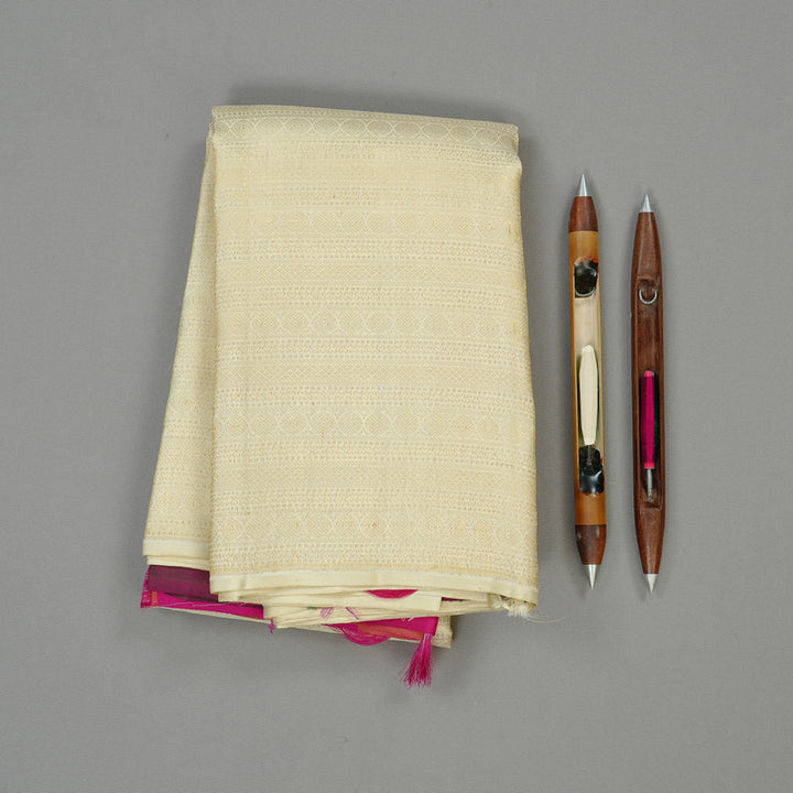 Hayagrivas Half White Handloom Kanjivaram Silk Saree with Multi Colour Checks Border KBE112D5-1