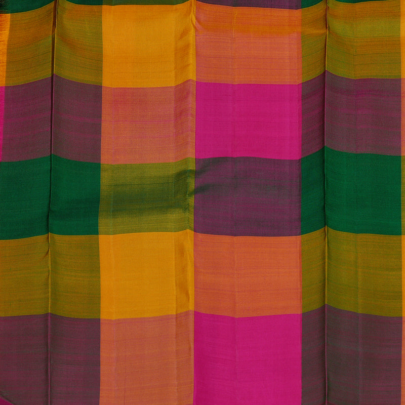Hayagrivas Half White Handloom Kanjivaram Silk Saree with Multi Colour Checks Border KBE112D5-1
