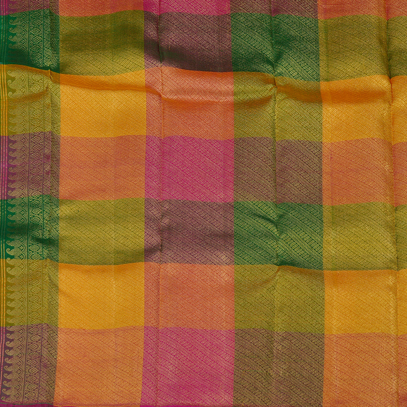 Hayagrivas Half White Handloom Kanjivaram Silk Saree with Multi Colour Checks Border KBE112D5-1