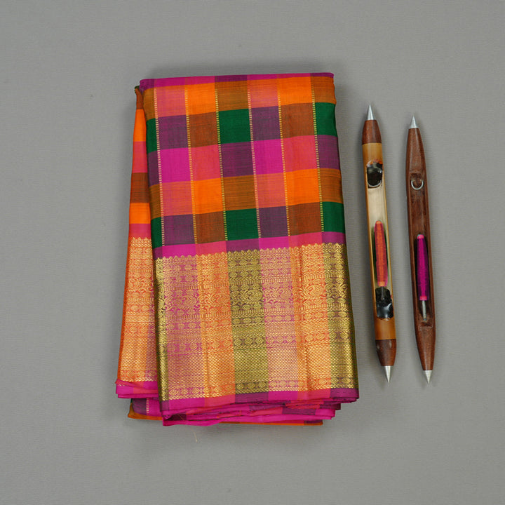 Hayagrivas Handloom Kanjivaram Silk Saree in Multicolour Checks KBE112D9-1