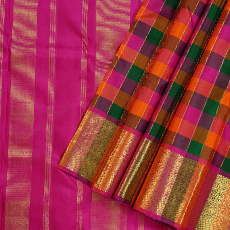 Hayagrivas Handloom Kanjivaram Silk Saree in Multicolour Checks KBE112D9-1