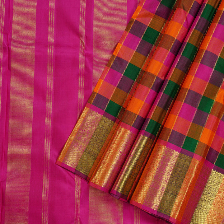 Hayagrivas Handloom Kanjivaram Silk Saree in Multicolour Checks KBE112D9-1