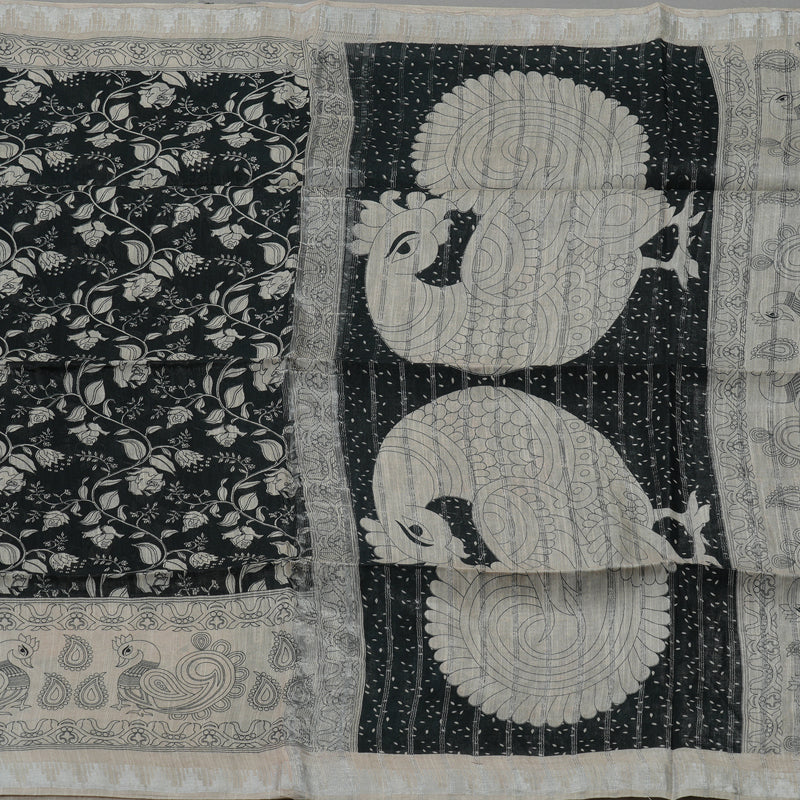 Hayagrivas Black Fancy Cotton Saree with Beige Border KBE1134I1-46