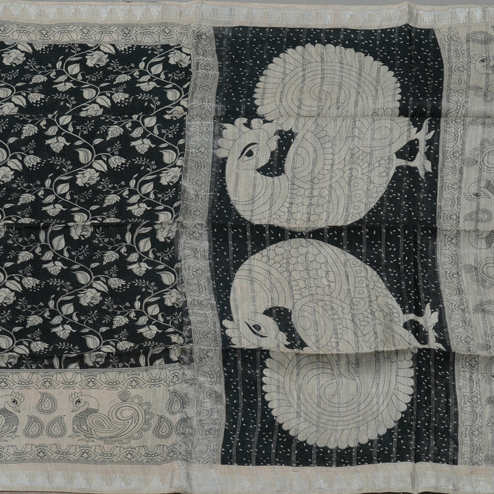 Hayagrivas Black Fancy Cotton Saree with Beige Border KBE1134I1-46