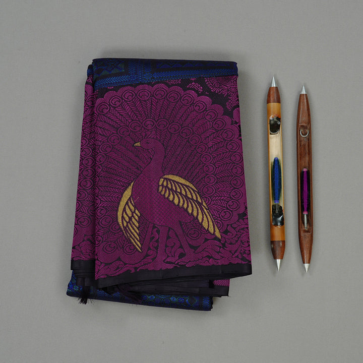Hayagrivas Dark Blue Handloom Kanjivaram Silk Saree with Purple Border KBE113D10-1