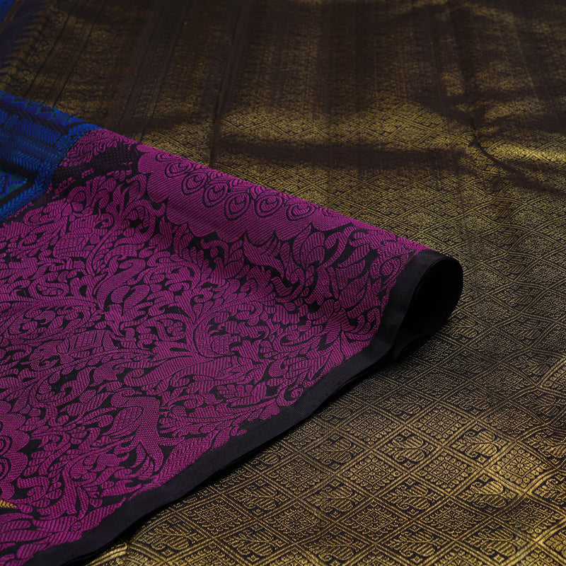 Hayagrivas Dark Blue Handloom Kanjivaram Silk Saree with Purple Border KBE113D10-1