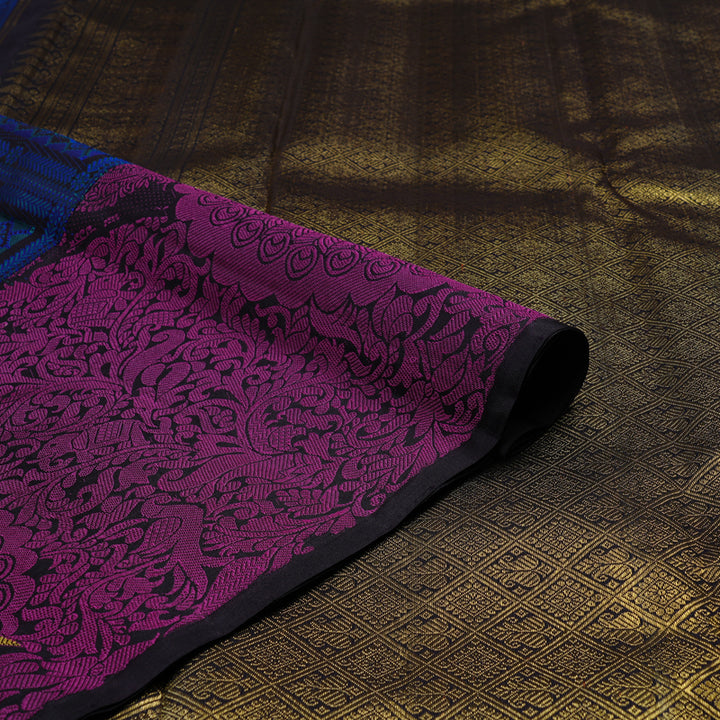 Hayagrivas Dark Blue Handloom Kanjivaram Silk Saree with Purple Border KBE113D10-1